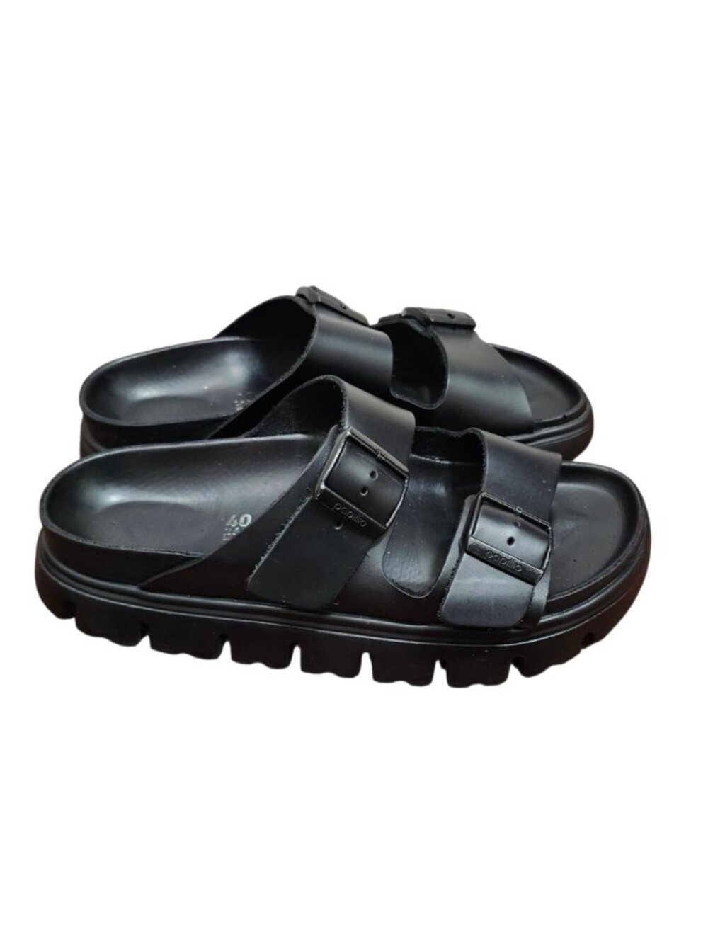 Papillio Birkenstock Arizona Exquisite Leather Chunky Platform Sandals Black L 9 - Picture 7 of 16